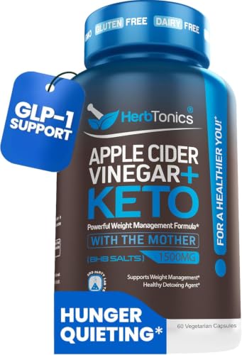 Herbtonics Apple Cider Vinegar + Keto BHB GLP-1 Support, 60 Capsules |
