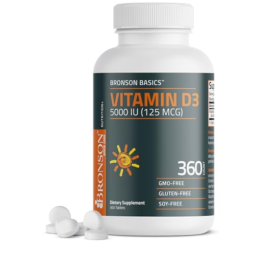 Bronson Vitamin D3 5000iu (125mcg) Non-GMO Gluten-Free Soy-Free 360 Tablets | Immune,
