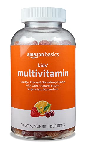 Amazon Basics Kids' Multivitamin Gummies, Cherry, Strawberry & Orange Flavors, 190 Count