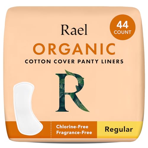 Rael Daily Panty Liners for Women, Organic Cotton Cover (Regular, 44 Count)