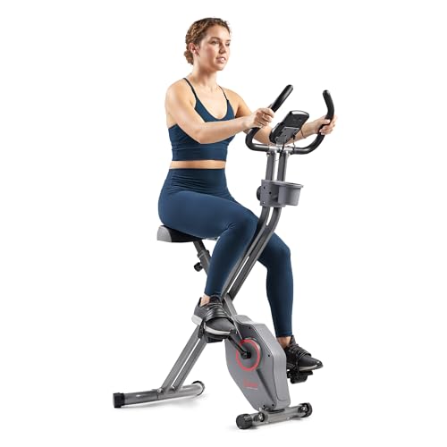 Sunny Health & Fitness Smart Foldable X-Bike for Indoor Cycling Workouts | Compact Design for Homegym, Indoor Cycling, Free SunnyFit App Connectivity, 14-Lvl Magnetic Resistance, Adjustable Seat