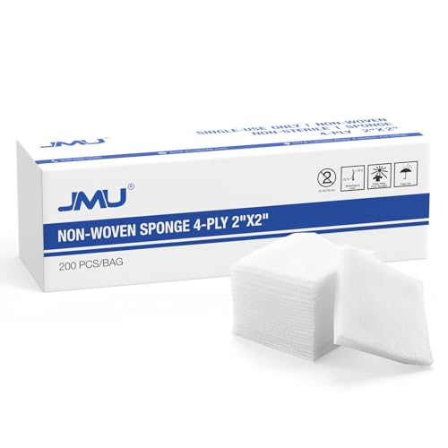 JMU Gauze Pads 2x2, 4-Ply Non Woven Gauze Sponge, Non-Sterile 200 Pcs | All Purpose Dental Gauze Sponges
