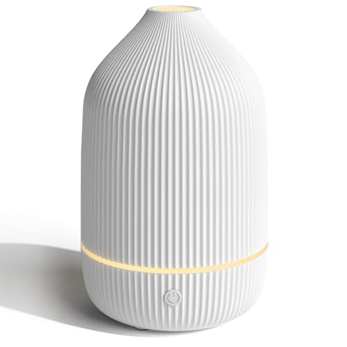 Essential Oil Diffuser, 100ml Aromatherapy Diffuser, Mini Ultrasonic Diffuser for Essential Oil, Home, Office, Cool Mist Humidifier with 7 Led Light, Auto Shut-Off, White
