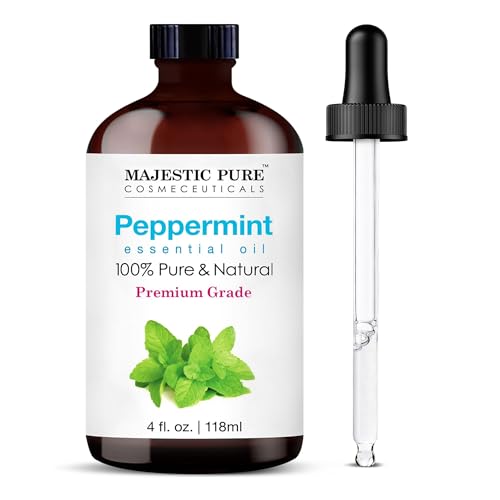 Majestic Pure Peppermint Essential Oil for Diffuser - 4 Fl Oz | 100% Pure and Natural Peppermint Oil for Aromatherapy, Massage, Steam inhalation, Air Freshner, DIY, Soap and Candle Making