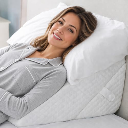 Bekweim Wedge Pillow for Sleep Apnea, FSA Eligible Bed Wedge Pillow for Headboard, Acid Reflux, Snoring, Back Pain, and Post Surgery Recovery (12" and 9" Adjustable Height)