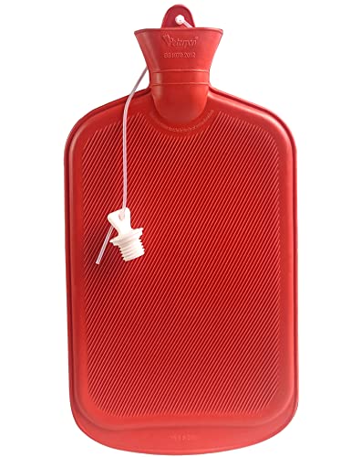 Peterpan 3L Rubber Hot Water Bottle with Fleece Cover, Lanyard, Red |