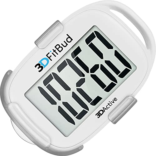 3DFitBud Simple Step Counter Walking 3D Pedometer by 3DActive with Clip, Lanyard Accurate Step Tracker Large Display, Easy to Use for Kids Men Women Adult Seniors Daily Step Tracking - A420S - White