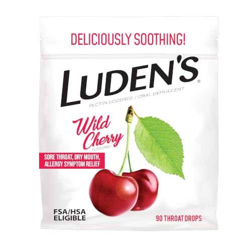 Luden's Sore Throat Relief Drops, Wild Cherry, 90 Count | Sore Throat Lozenges, for Minor Everyday Irritation & Dry Mouth, Soothes Throats, With Pectin