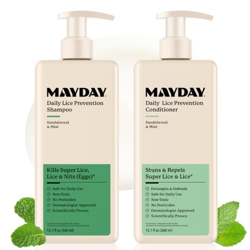 MAYDAY Daily Lice Routine, 12oz Shampoo & Conditioner, Sandalwood & Mint |