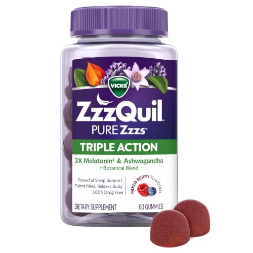 ZzzQuil PURE Zzzs Triple Action, Melatonin Gummies, Melatonin 6mg, 3X Melatonin, Sleep