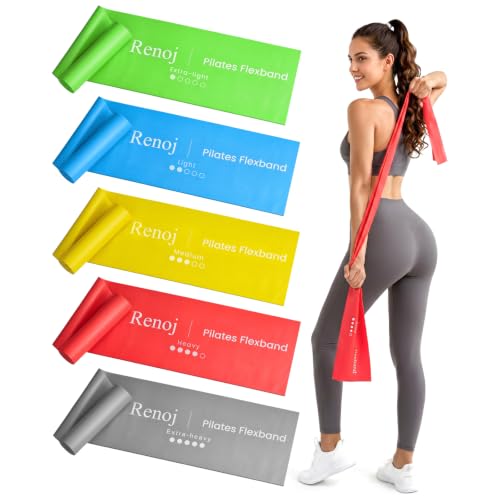 Renoj Pilates Flexbands, 5-Pack Latex-Free Resistance Bands Set – Exercise Bands for