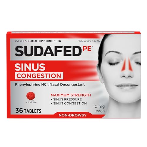 Sudafed PE Sinus Congestion Relief Tablets, 10 mg Phenylephrine HCI, 36 Ct