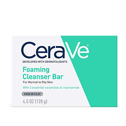 CeraVe Foaming Cleanser Bar, Face & Body Wash, Soap for Oily Skin, 4.5oz | Soap-Free Formula with Niacinamide and Ceramides Balances Oily Skin and Locks In Moisture without Any Tight, Dry Feeling