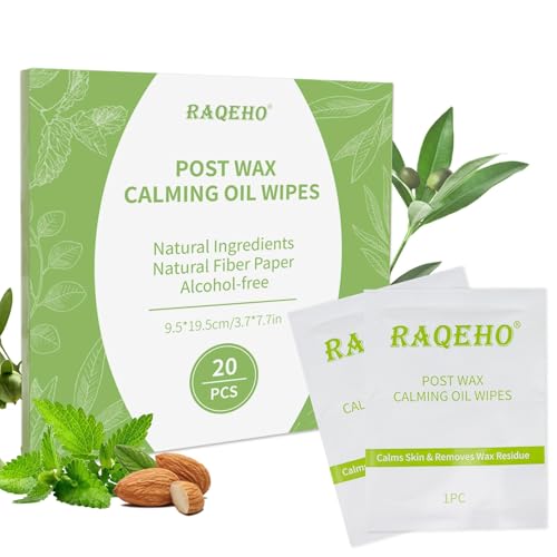 RAQEHO 20PCS Post Wax Wipes - After Waxing Calming Oil Wipes Post