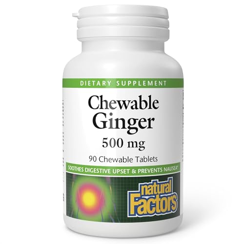Natural Factors Chewable Ginger 500 mg for Digestive Support*, 90 Tablets | Digestive Health Support Supplement with Organic Ginger Extract to Support Stomach Health & Occasional Indigestion or Nausea*