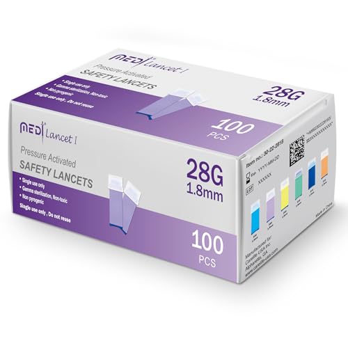 Medt Safety Lancets 28G 1.8mm - Pack of 100 | For Blood