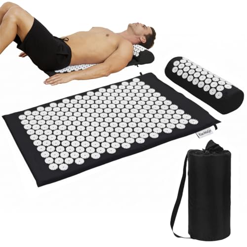 XiaoMaGe 28.7" Acupressure Mat and Pillow Set with Carry Bag (Black) |