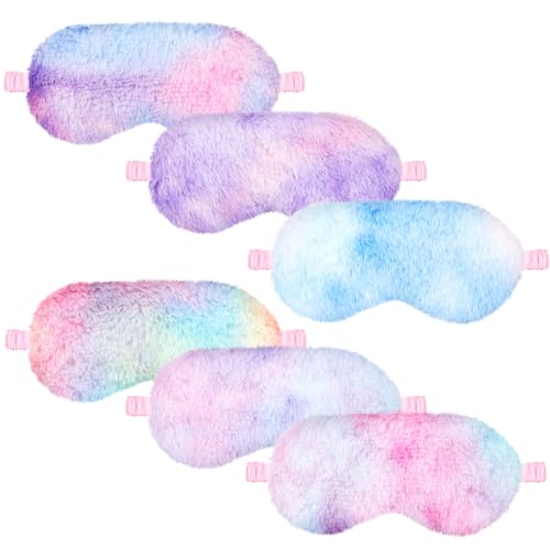 Cuffbow 6 Pack Plush Sleep Mask Set Cute Eye Mask, Tie Dye,