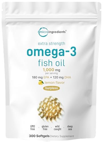 Micro Ingredients Extra Strength* Omega-3 Fish Oil Supplements 1,000mg Per Serving, 300