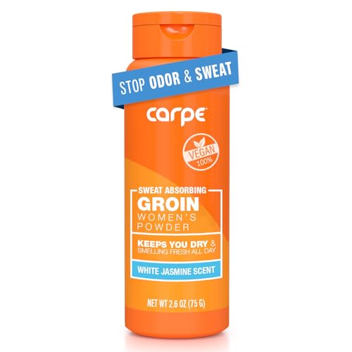 Carpe Sweat Absorbing Body Powder for Women, White Jasmine - Talc-Free |