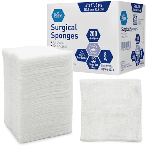 MED PRIDE Surgical Gauze Sponges, 4 x 4 in, 8-Ply, Non-Sterile, 200