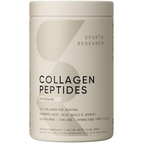 Sports Research® Collagen Peptides Protein Powder 16oz (Unflavored) | 11g Grass-Fed Collagen