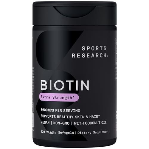 Sports Research® Biotin 5,000mcg w/Coconut Oil, 120 Count Plantgels™ | Extra Strength