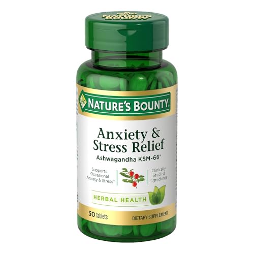 Nature’s Bounty Stress Relief Ashwagandha KSM 66 Tablets, 50 Count | Mood