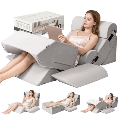 FifthQuarter 9PCS Orthopedic Wedge Pillow Set for After Surgery (Grey) | 40D Memory Foam & 25D High Density Foam Support, 6 Targeted Zones, Multi Adjustable Recovery Positions, Post Surgery Sleeping