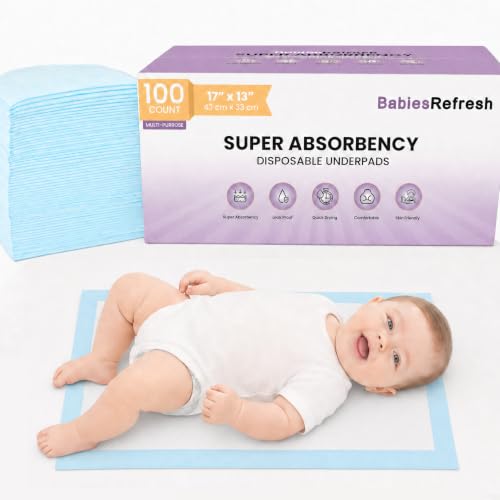 100 Count 17” x 13", Baby Changing Pad, Disposable Underpads, Leakproof Quick