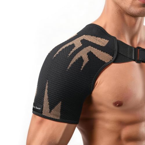 Bula Bear Rotator Cuff Shoulder Brace for Women & Men with Copper Fiber | Breathable Shoulder Compression Sleeve with Removable Gel Pad, Fits Left and Right Arm, AC Joint, Pain Relief, Black, Medium