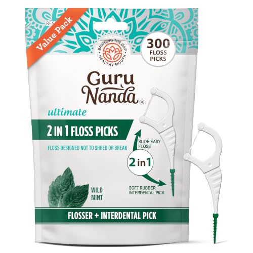 GuruNanda Dental Floss Picks, 2 in 1 Interdental Pick for Braces, 300ct