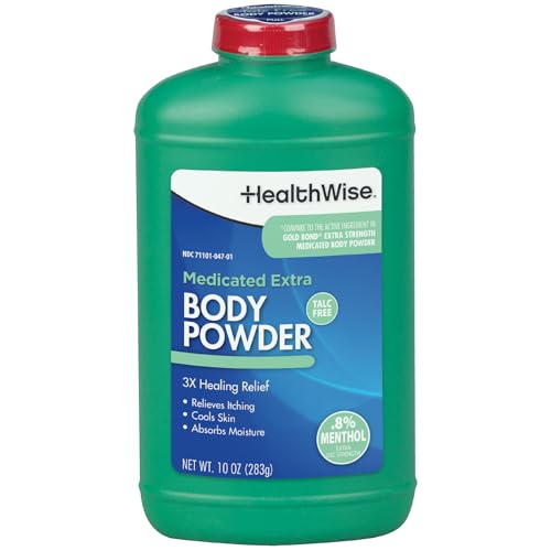 HealthWise Extra Strength Medicated Body Powder, .8% Menthol, 10 oz | Anti-Itch Cooling Powder, Extra Strength, Absorbs Moisture, Talc-Free