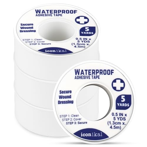Iconikal 8-Pack First Aid Waterproof Adhesive Tape 0.5 x 180 Inches White | Wound Care | Gauze Wrap | Bulk Deal