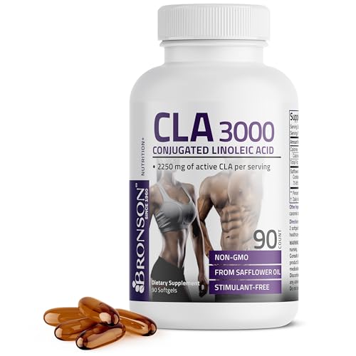Bronson CLA 3000 Extra High Potency Weight Management Support, 90 Softgels | 2250 mg Active CLA per Serving, Non-Stimulating, 100% Safflower Oil, Lean Body Mass Support, Non-GMO