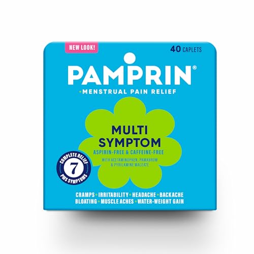 Pamprin Multi-Symptom Formula, with Acetaminophen, Menstrual Period Symptoms Relief including Cramps, Pain,
