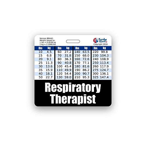 Respiratory Therapist Badge Buddy Horizontal w/Height & Weight Conversion Charts (Standard, Black)