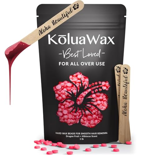 KoluaWax Wax Beads For Hair Removal All-Over Use, Dragon Fruit, 1lb | Gentle Sensitive Skin Formula, Up to 6 Weeks Smooth, For All-Over Use, Includes 10 Large Applicator Sticks