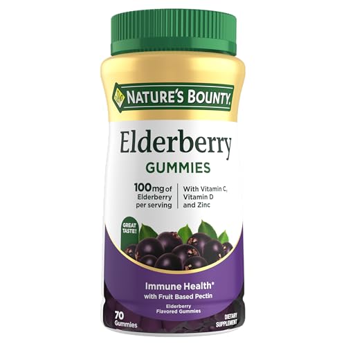 Nature's Bounty Elderberry Gummies 100 mg, 70ct | Supports Immune Health, Contains Vitamins A, C, D, E, Zinc