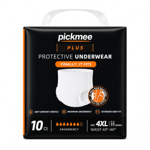 Pickmee Plus Size Overnight Bariatric Incontinence Underwear, 4XL, 10 Count