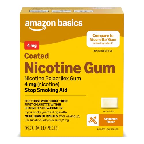 Amazon Basics Nicotine Polacrilex Coated Gum 4 mg (Nicotine), Cinnamon Flavor, Stop