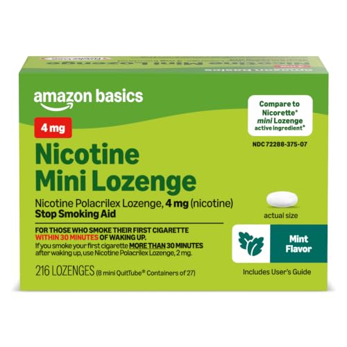 Amazon Basics Nicotine Polacrilex Mini Lozenge, 4 mg (Nicotine), Mint Flavor, Stop