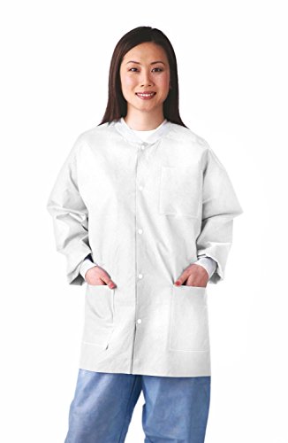 Medline Multilayer SMS Lab Jacket with Knit Cuffs and Collar, Disposable, White,