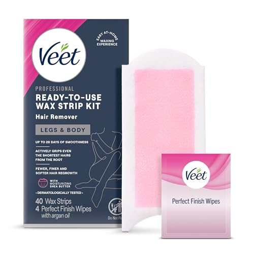Veet Wax Strips Kit for Women, Body Hair Removal, 40 Strips + 4 Body Wipes | Smooth Results Up to 28 Days, Salon-Quality Results at Home, No Heating Required, Ready-to-Use