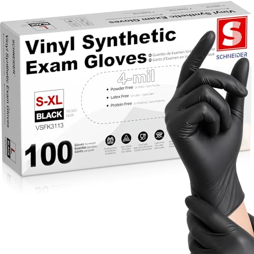 Schneider Medical Nitrile/Vinyl Blend Exam Gloves, Black Disposable, 4 Mil | Latex&Powder