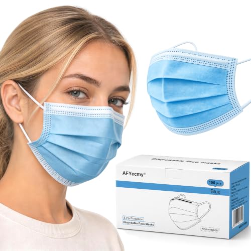 Disposable Face Masks 100 Pack, 3-Ply Breathable Masks with Soft Comfortable Earloops,