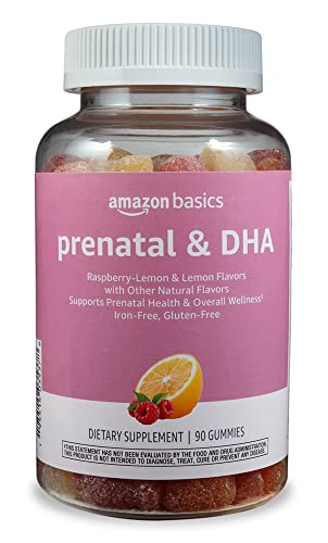 Amazon Basics Prenatal & DHA Gummy, Raspberry & Lemon Flavor, 90 Count