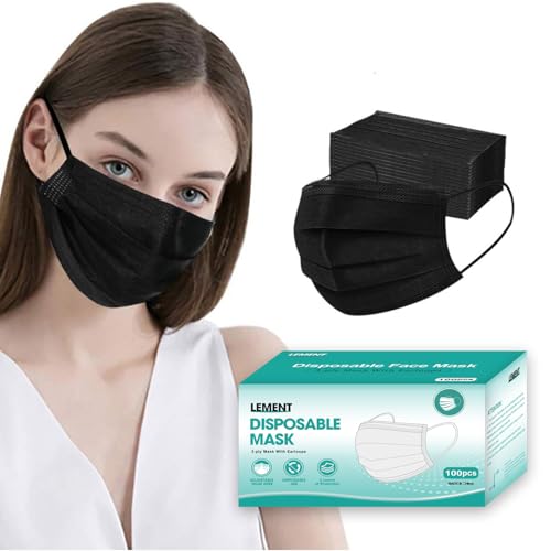 LEMENT 100 Pcs Disposable Face Masks,3 Ply Face Masks Black Disposable Mask