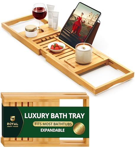 ROYAL CRAFT WOOD Premium Foldable Bathtub Tray Caddy - Wood Bath Tray
