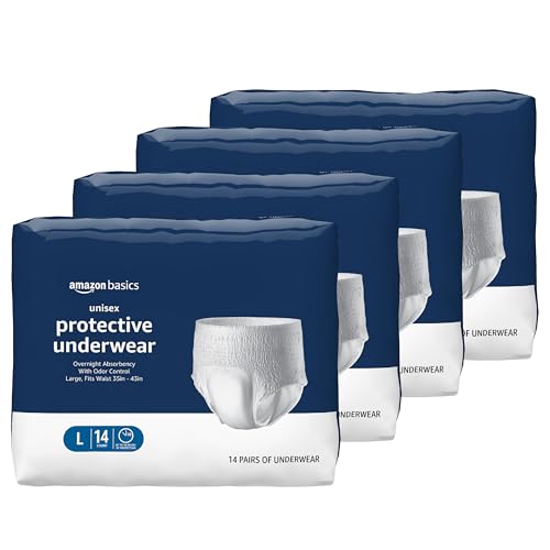 Amazon Basics Unisex Protective Underwear with Odor Control, Overnight Absorbency, Large, 56